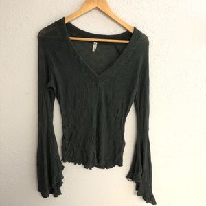 Free People || Green Bell Sleeve Top